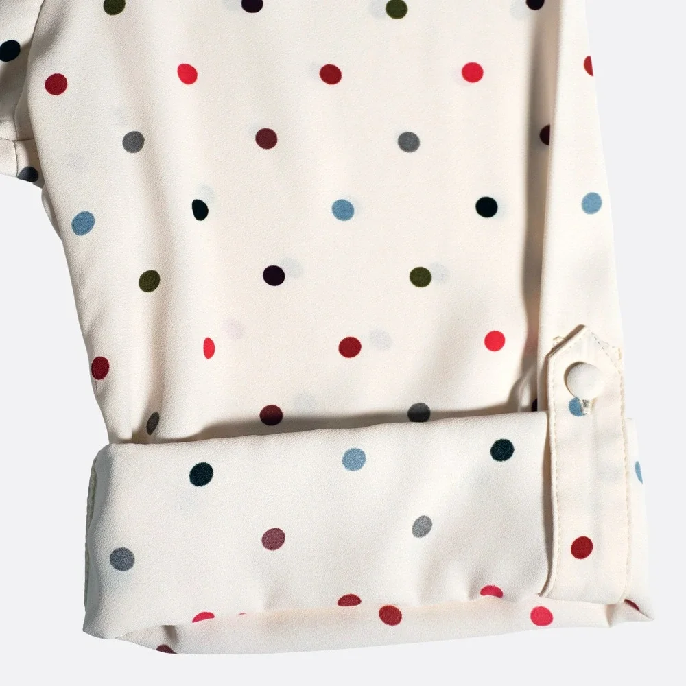 Torrid Harper Blouse Polka Dot Cream Georgette Roll Tab Plus 1X XL (minor flaws)